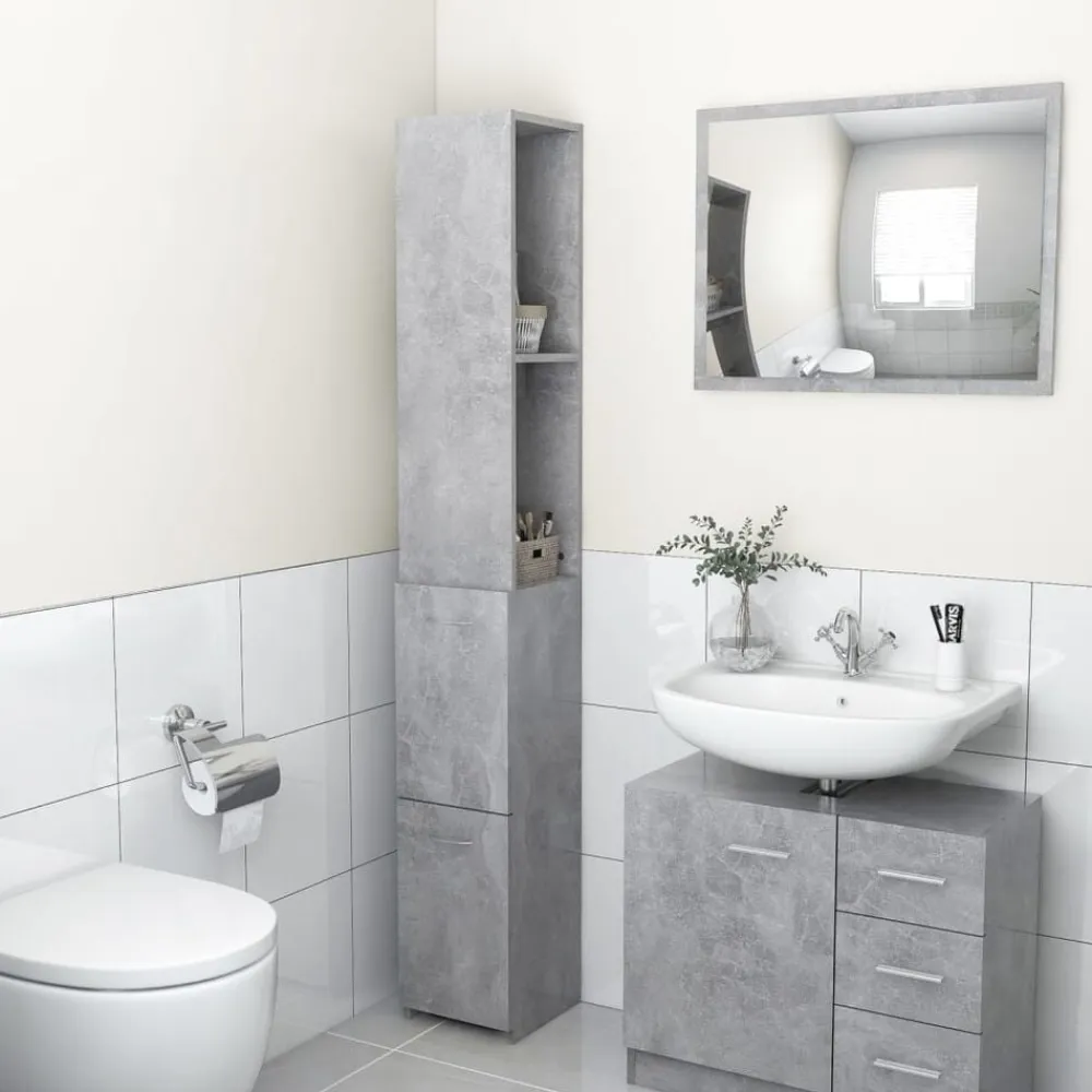 vidaXL Conjuntos De Muebles-Armario baño madera contrachapada gris hormigón 25x26,5x170 cm