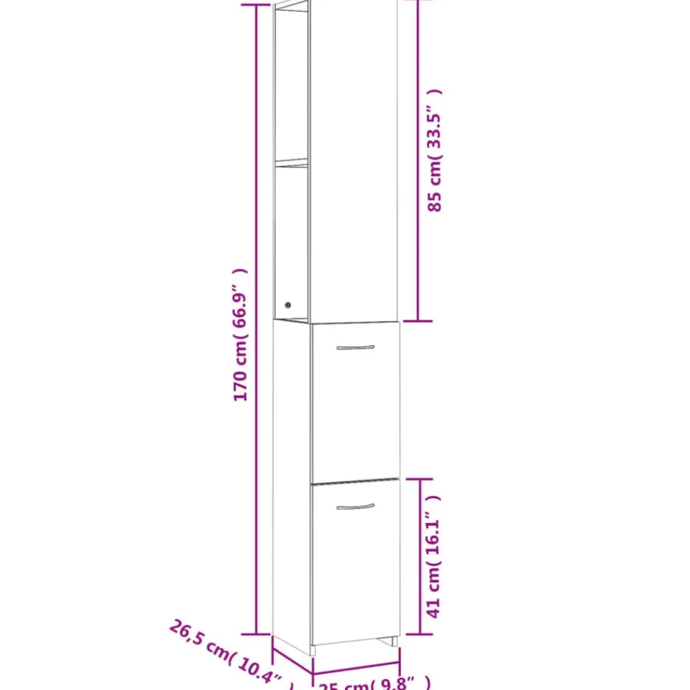 vidaXL Conjuntos De Muebles-Armario baño madera contrachapada gris hormigón 25x26,5x170 cm