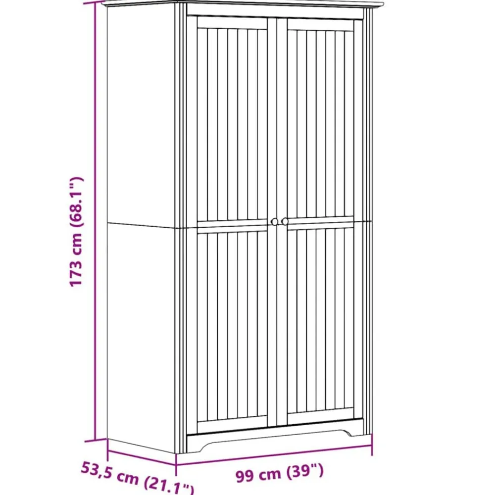vidaXL Armario BODO madera maciza de pino blanco marrón 99x53,5x173 cm Marrón Hot