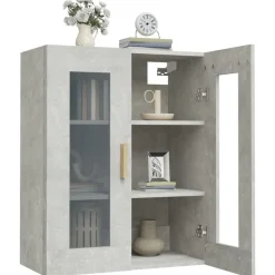 vidaXL Armarios Y Almacenamiento-Armario colgante de pared gris hormigón 69,5x34x90 cm