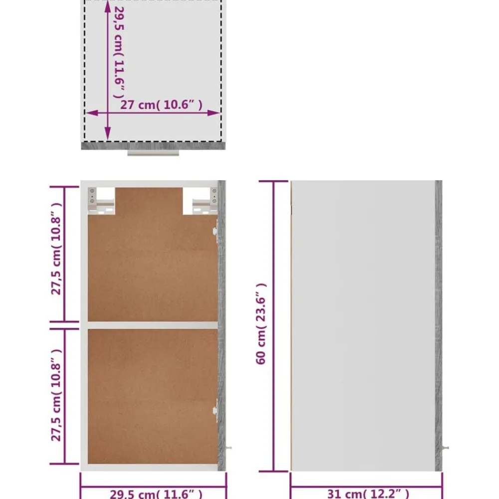 vidaXL Armario colgante "Lyon" 29,5x31x60 cm madera de ingeniería Gris sonoma Hot