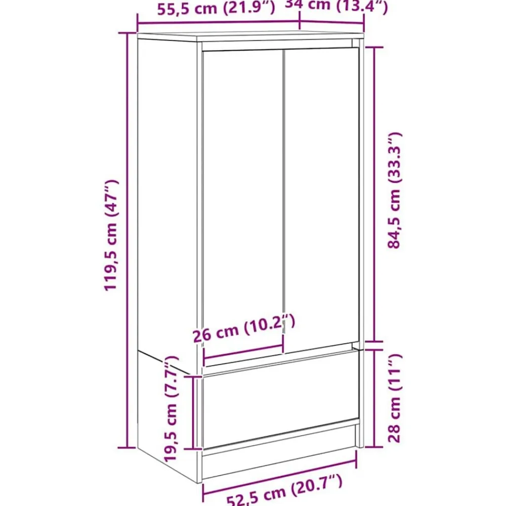 vidaXL Armarios Y Almacenamiento-Armario con cajón 55,5x34x119,5 cm Madera de ingeniería