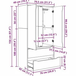vidaXL Armario con cajón 79,5 x 49 x 156 cm Madera de ingeniería Negro Outlet