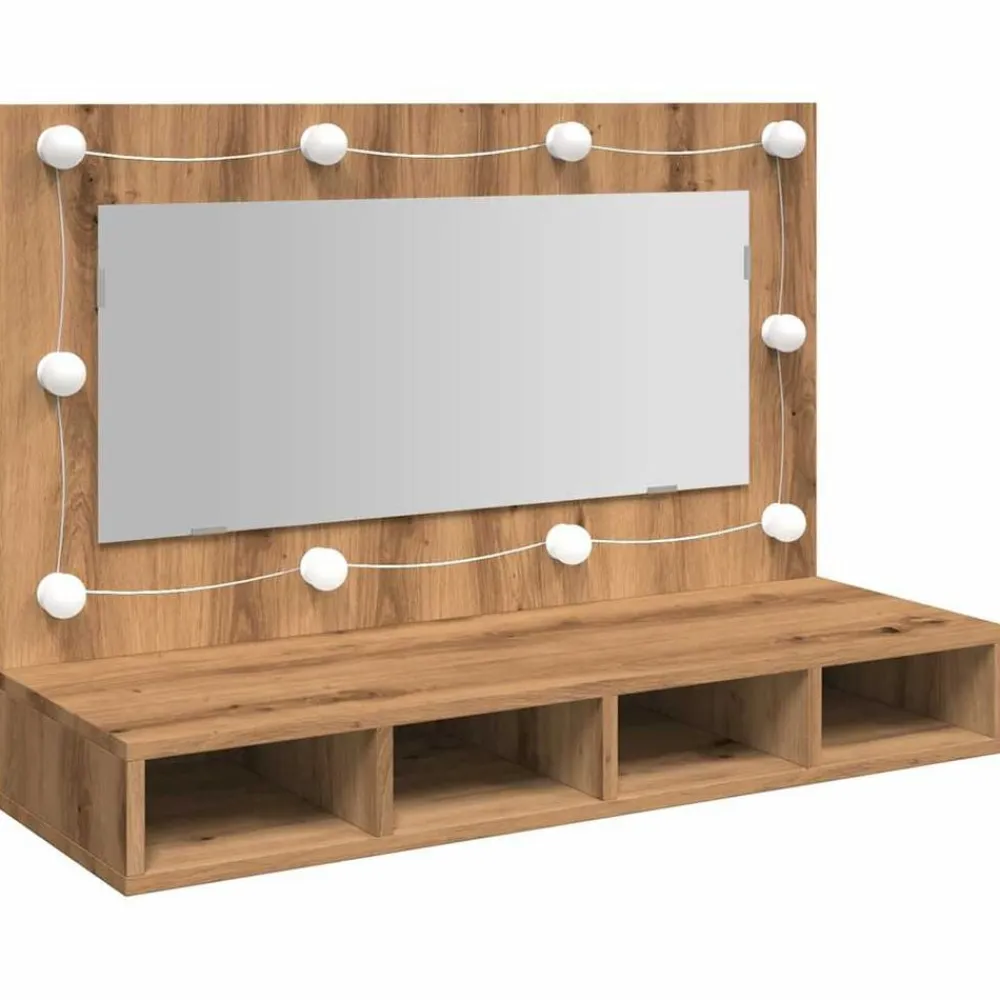 vidaXL Armarios Y Almacenamiento-Armario con espejo y LED Roble Artesano 90x31,5x62 cm