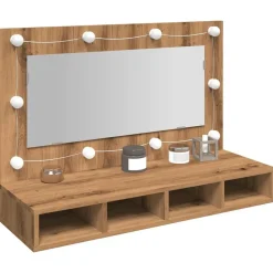 vidaXL Armarios Y Almacenamiento-Armario con espejo y LED Roble Artesano 90x31,5x62 cm