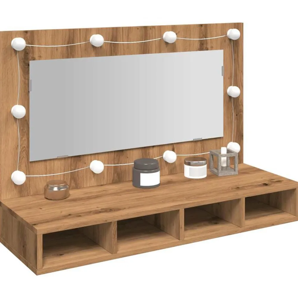 vidaXL Armarios Y Almacenamiento-Armario con espejo y LED Roble Artesano 90x31,5x62 cm