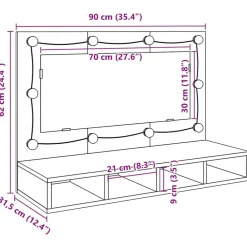 vidaXL Armarios Y Almacenamiento-Armario con espejo y LED Roble Artesano 90x31,5x62 cm