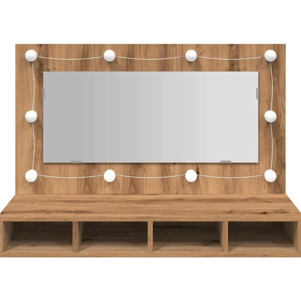 vidaXL Armarios Y Almacenamiento-Armario con espejo y LED Roble Artesano 90x31,5x62 cm