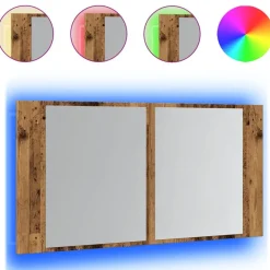 vidaXL Armario con espejo LED madera ingeniería envejecida 90x12x45 cm Madera antigua Hot