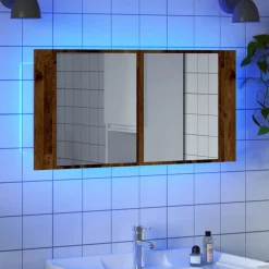 vidaXL Armario con espejo LED madera ingeniería envejecida 90x12x45 cm Madera antigua Hot