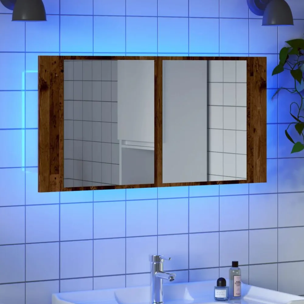 vidaXL Armario con espejo LED madera ingeniería envejecida 90x12x45 cm Madera antigua Hot