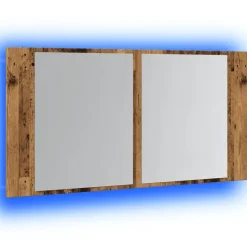 vidaXL Armario con espejo LED madera ingeniería envejecida 90x12x45 cm Madera antigua Hot