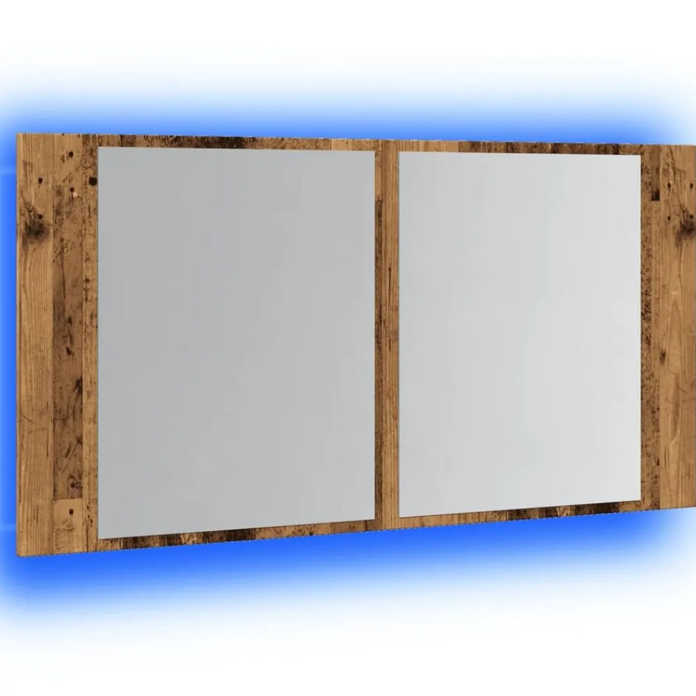 vidaXL Armario con espejo LED madera ingeniería envejecida 90x12x45 cm Madera antigua Hot