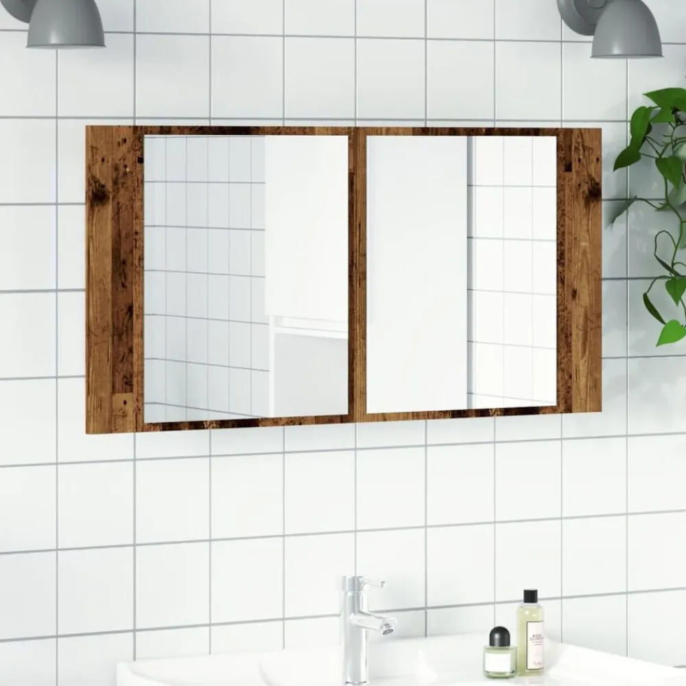 vidaXL Armario con espejo LED madera ingeniería envejecida 90x12x45 cm Madera antigua Hot