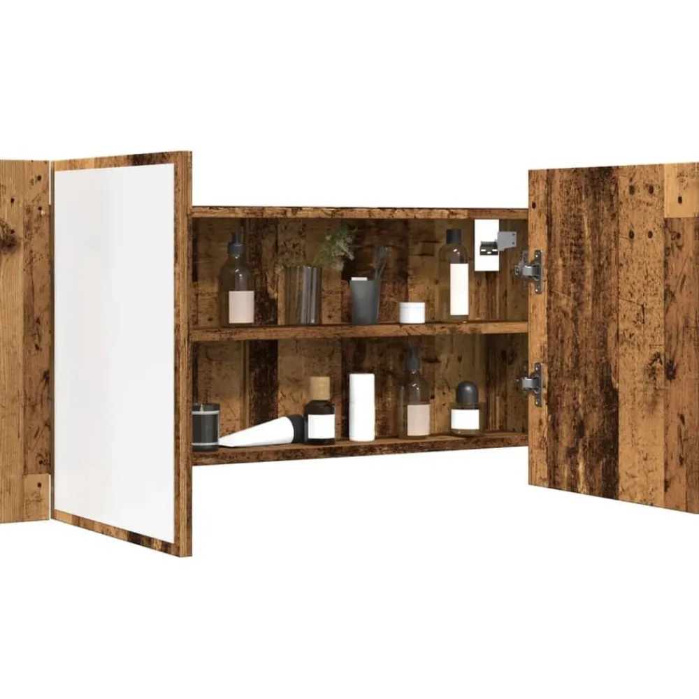 vidaXL Armario con espejo LED madera ingeniería envejecida 90x12x45 cm Madera antigua Hot