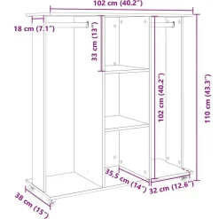 vidaXL Productos Del Hogar-Armario con ruedas madera ingeniería gris hormigón 102x38x110cm