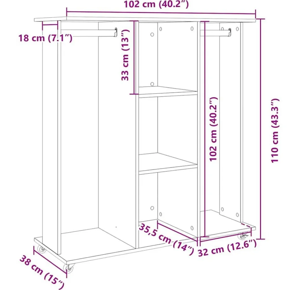 vidaXL Productos Del Hogar-Armario con ruedas madera ingeniería gris hormigón 102x38x110cm