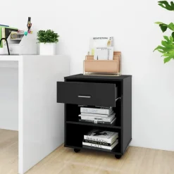 vidaXL Armario con ruedas madera contrachapada 46x36x59 cm Negro New