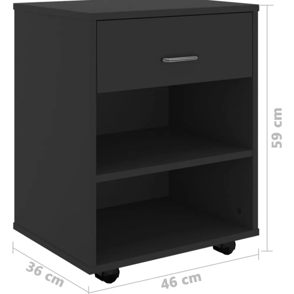 vidaXL Armario con ruedas madera contrachapada 46x36x59 cm Negro New