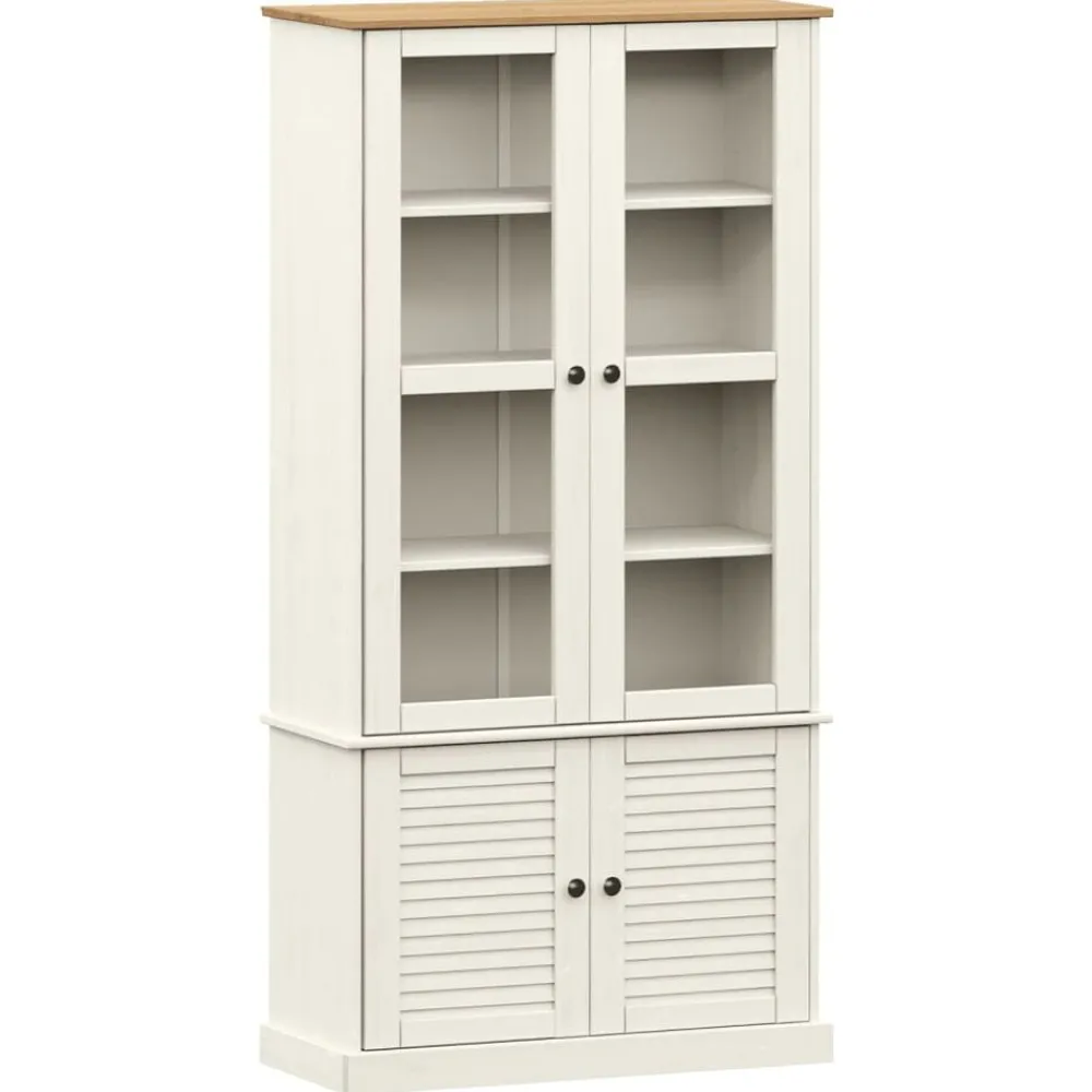 vidaXL Armario con vitrina VIGO madera maciza pino 85x35x170 cm Blanco Online