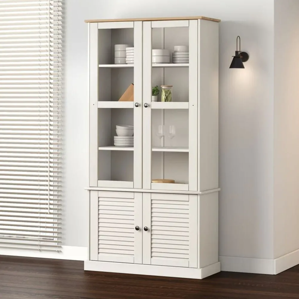 vidaXL Armario con vitrina VIGO madera maciza pino 85x35x170 cm Blanco Online