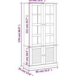 vidaXL Estanterías-Armario con vitrina VIGO madera maciza de pino 85x35x170 cm