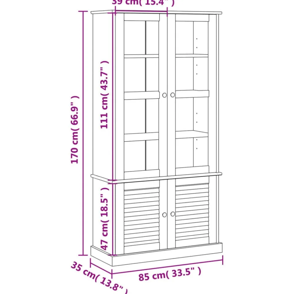 vidaXL Estanterías-Armario con vitrina VIGO madera maciza de pino 85x35x170 cm