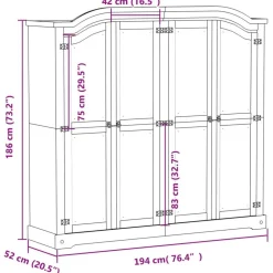 vidaXL Armarios Y Almacenamiento-Armario Corona madera maciza de pino 194x52x186 cm