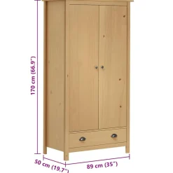 vidaXL Armarios Y Almacenamiento-Armario de 2 puertas Hill madera maciza pino 89x50x170cm