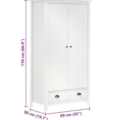 vidaXL Armarios Y Almacenamiento-Armario de 2 puertas Hill madera maciza pino 89x50x170cm