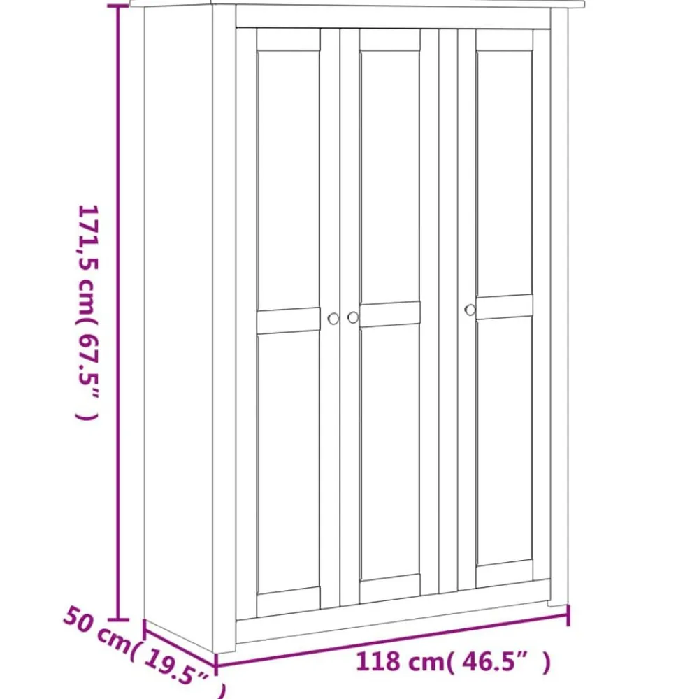 vidaXL Armarios Y Almacenamiento-Armario de 3 puertas pino Panamá Range 118x50x171,5 cm