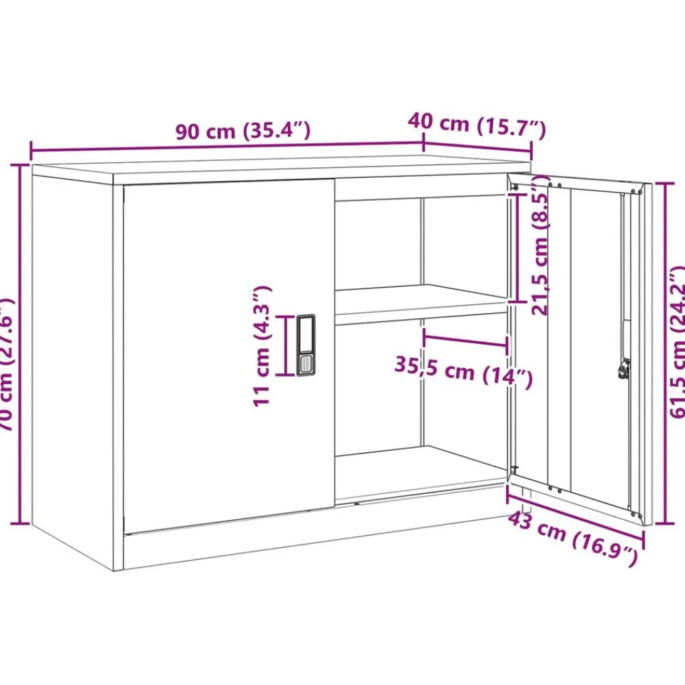 vidaXL Armario de almacenamiento 90 x 40 x 70 cm Acero Antracita Discount