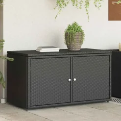 vidaXL Armario de almacenaje de jardín ratán PE 110x55x60,5 cm Negro Hot