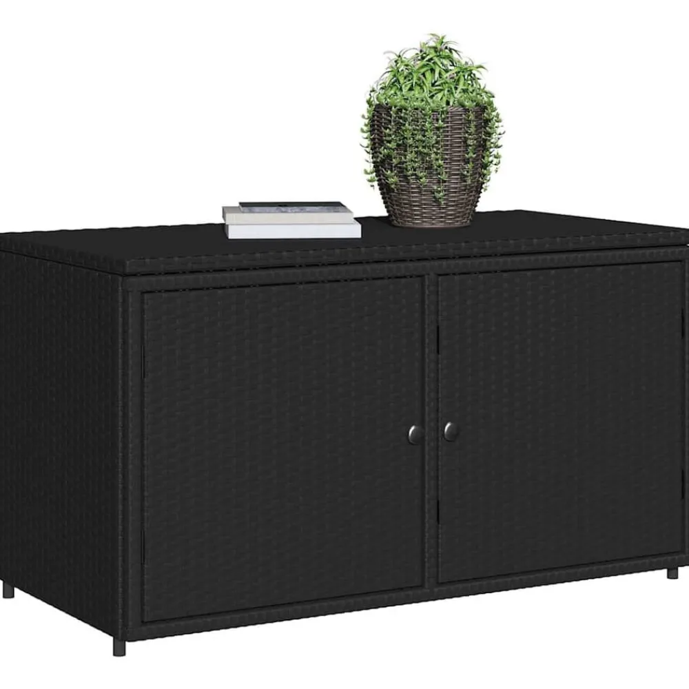 vidaXL Armario de almacenaje de jardín ratán PE 110x55x60,5 cm Negro Hot