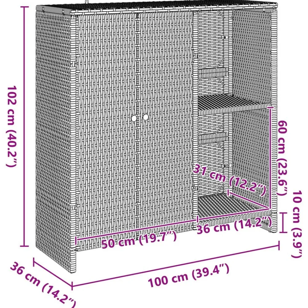 vidaXL Armario de almacenamiento 100 x 36 x 102 cm Ratán Gris Hot