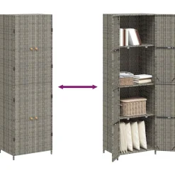 vidaXL Armario de almacenaje de jardín ratán PE 59x40x180 cm Gris