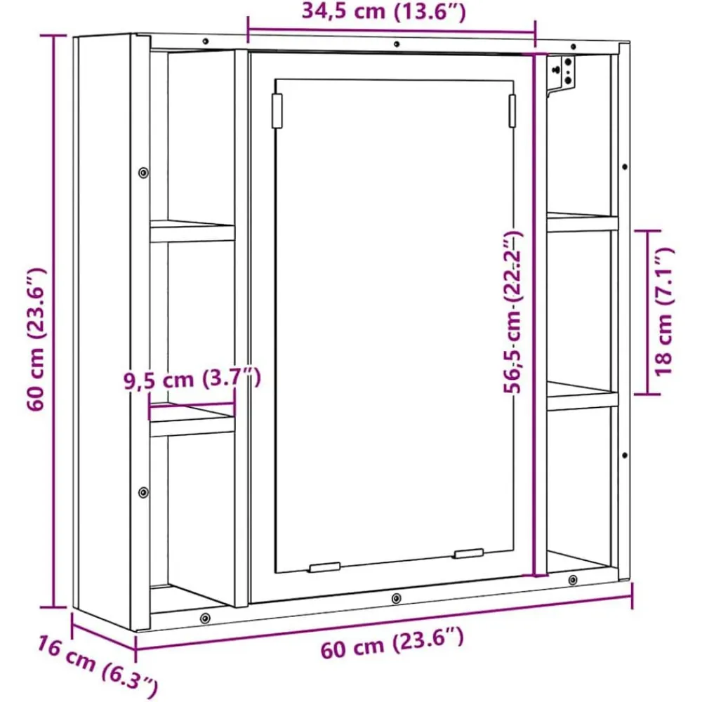 vidaXL Armarios Y Almacenamiento-Armario de baño con espejo de madera de ingeniería de 60x16x60 cm