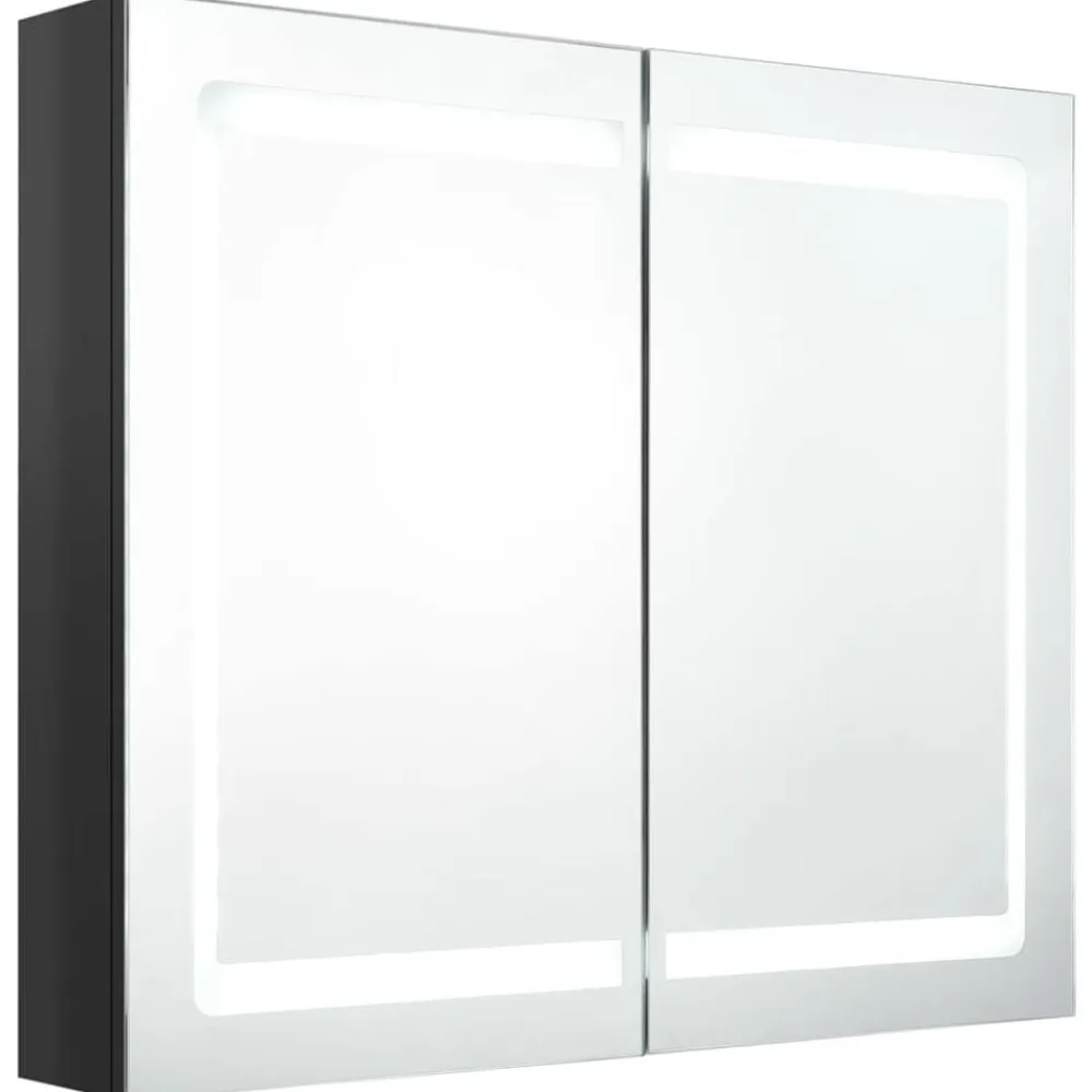 vidaXL Armario de baño con espejo LED negro brillante 80x12x68 cm Negro brillo Hot