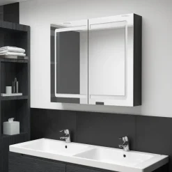 vidaXL Armario de baño con espejo LED negro brillante 80x12x68 cm Negro brillo Hot