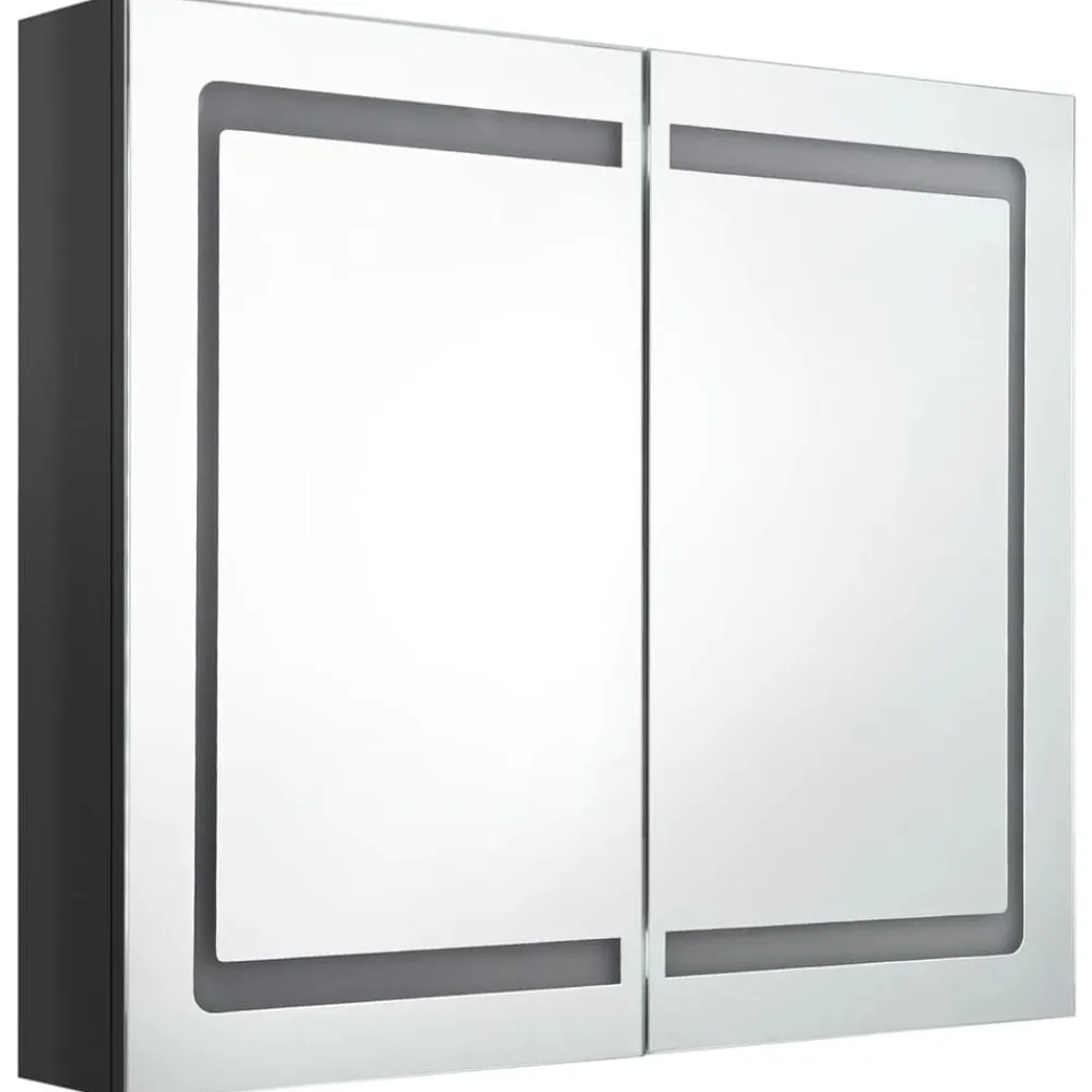 vidaXL Armario de baño con espejo LED negro brillante 80x12x68 cm Negro brillo Hot
