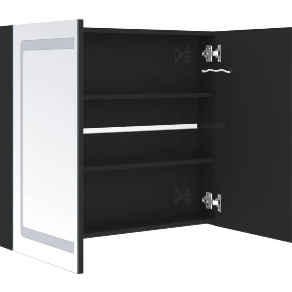 vidaXL Armario de baño con espejo LED negro brillante 80x12x68 cm Negro brillo Hot