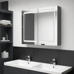 vidaXL Armarios Y Almacenamiento-Armario de baño con espejo y LED 80x12x68 cm