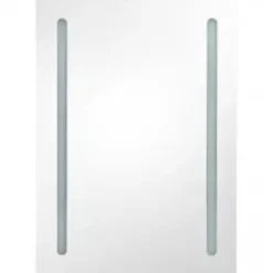 vidaXL Armarios Y Almacenamiento-Armario de baño con espejo y LED gris hormigón 50x13x70 cm