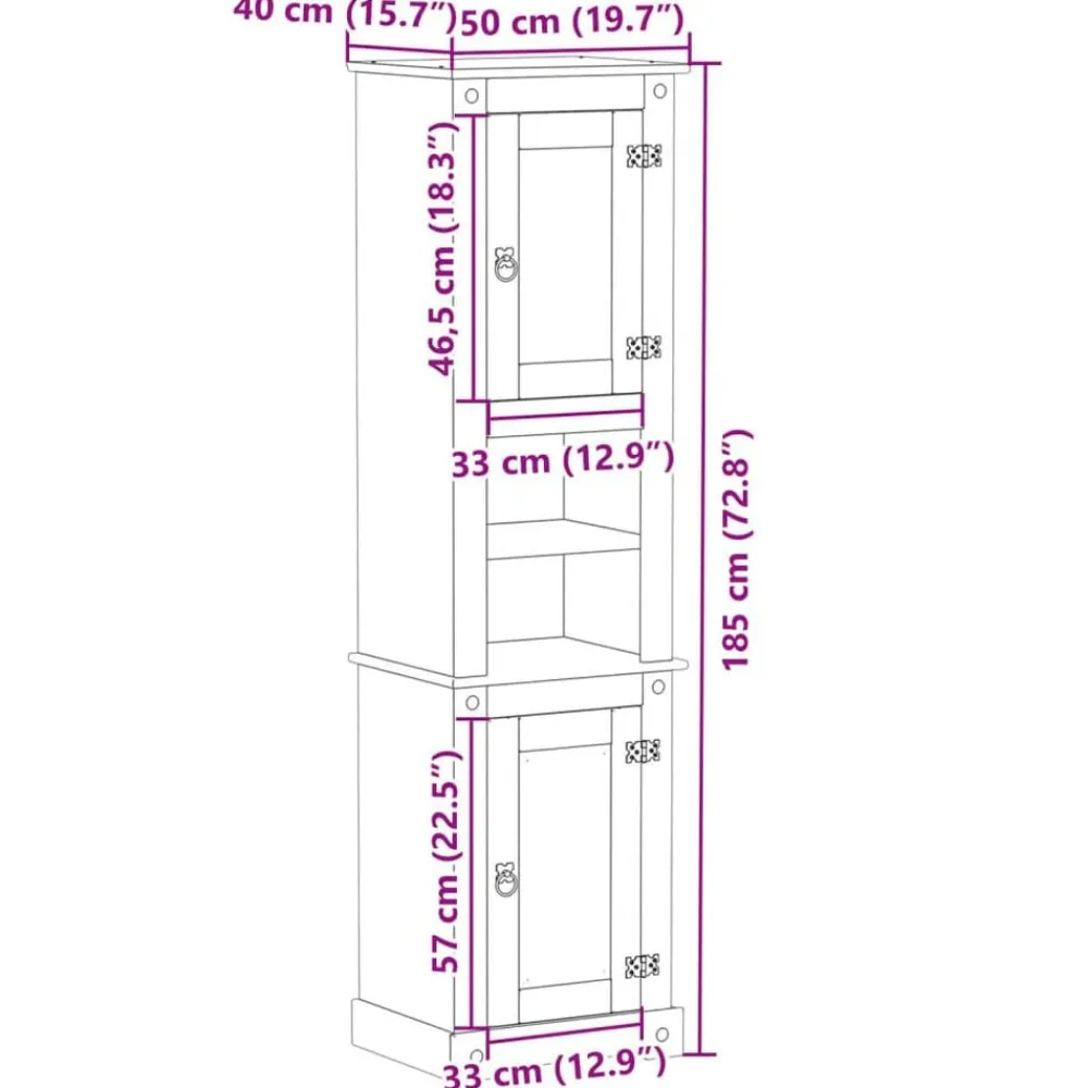 vidaXL Armario de baño «Corona» madera maciza de pino 50x40x185 cm Cera de miel Hot