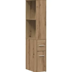 vidaXL Armarios Y Almacenamiento-Armario de baño estrecho con ruedas madera roble artisian