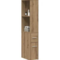 vidaXL Armarios Y Almacenamiento-Armario de baño estrecho con ruedas madera roble artisian