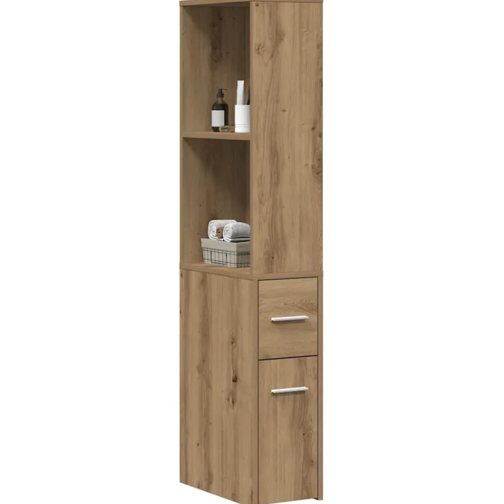 vidaXL Armarios Y Almacenamiento-Armario de baño estrecho con ruedas madera roble artisian