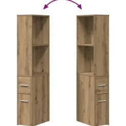 vidaXL Armarios Y Almacenamiento-Armario de baño estrecho con ruedas madera roble artisian
