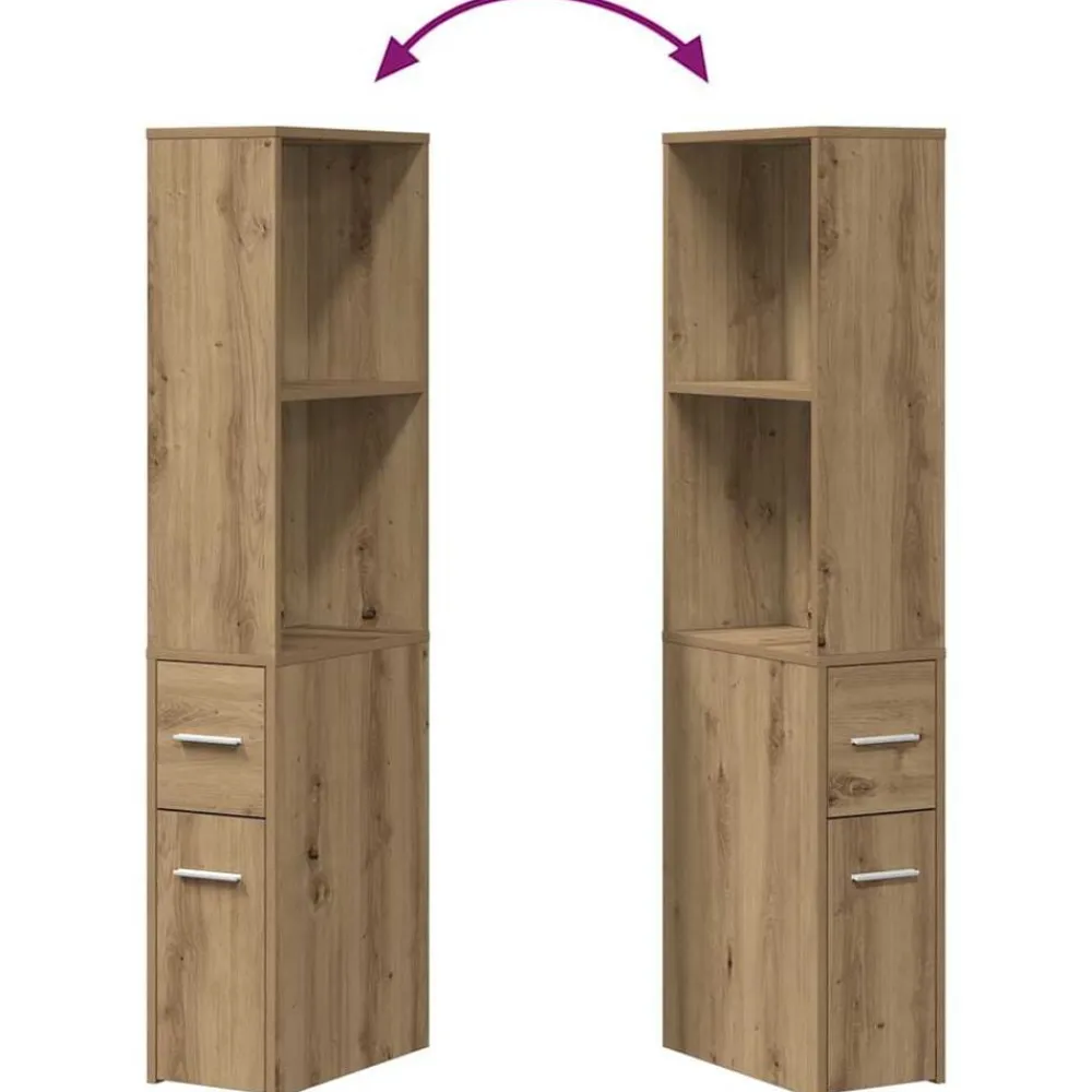 vidaXL Armarios Y Almacenamiento-Armario de baño estrecho con ruedas madera roble artisian