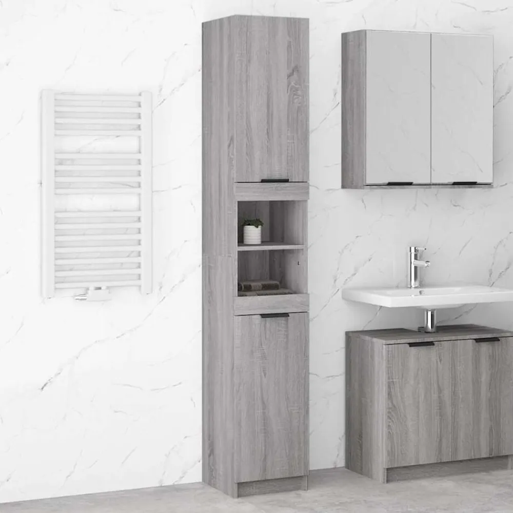 vidaXL Armario de baño madera contrachapada 32x34x188,5 cm Gris sonoma Sale